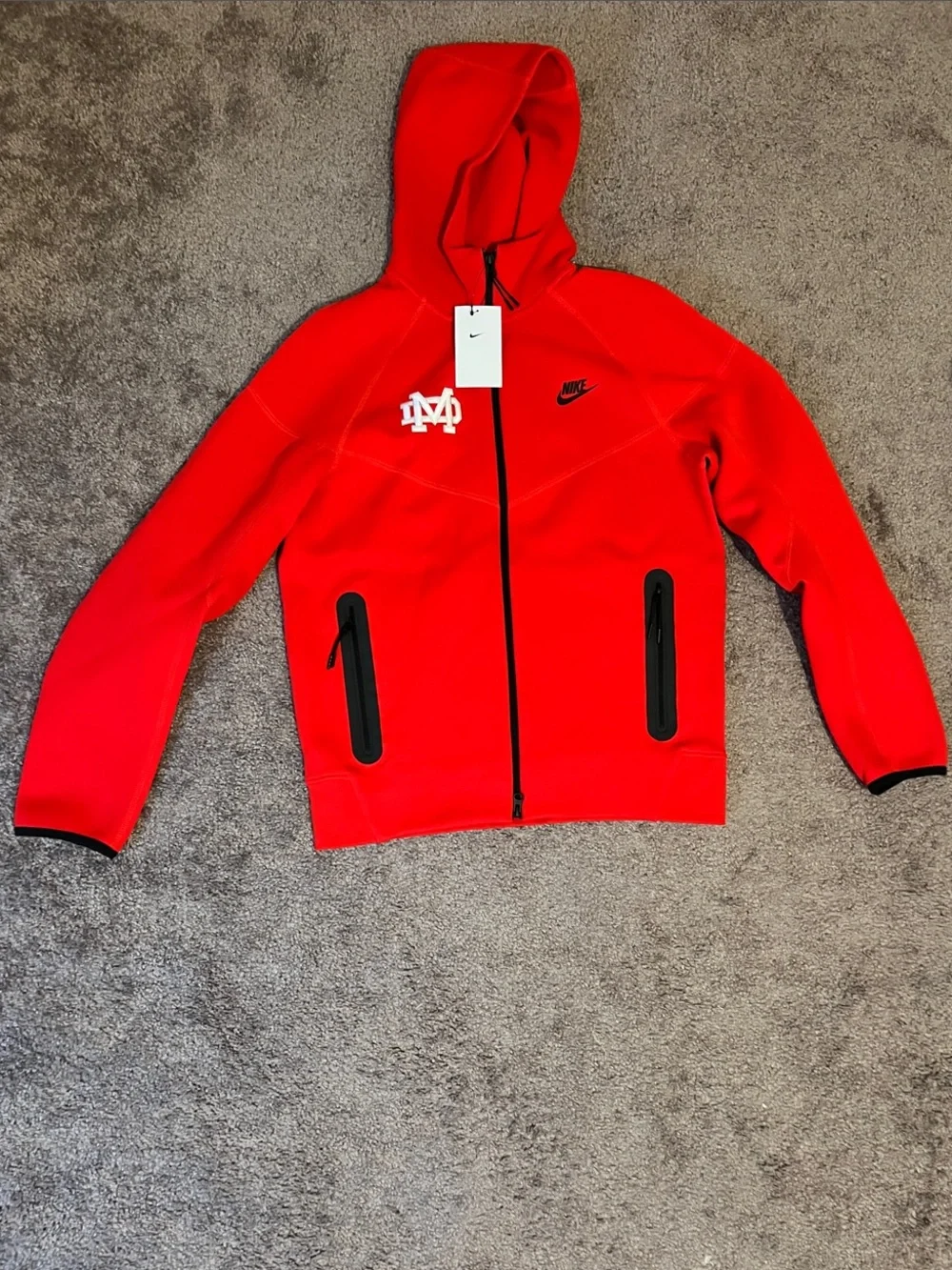 Nike (Mater Dei) Red Hooded Full-Zip Jacket with Black Trim